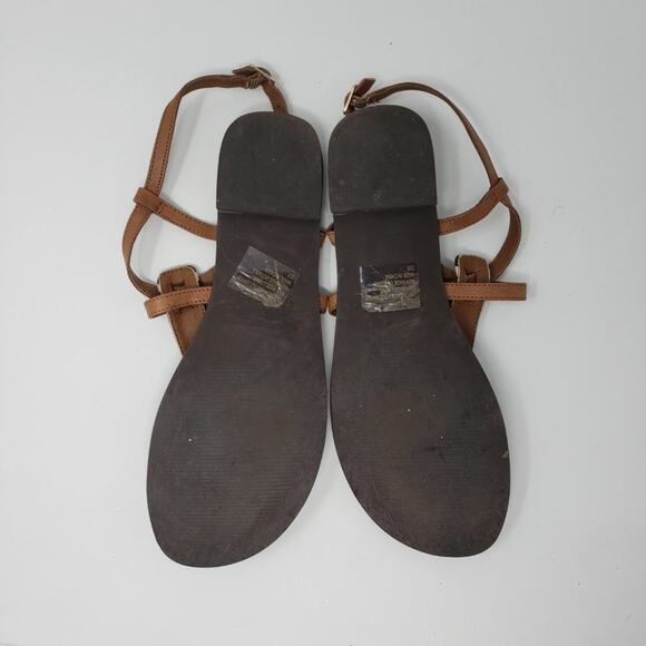 Shoemint Brown Stripe Thong Flat Slingback Ankle Buckled Sandals Women's Size 6 - Picture 9 of 13